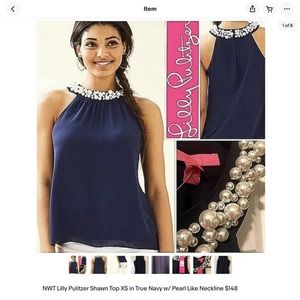 Lilly Pulitzer navy and pearl top